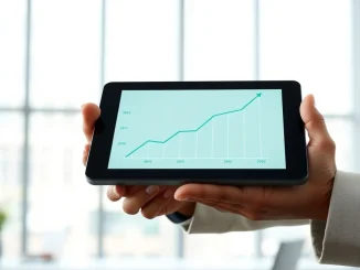 Analyst reviewing Ripple XRP price chart and market data on a digital tablet.