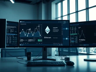 Robinhood trading desk interface showing Ethereum blockchain network diagrams and data.