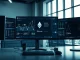 Robinhood trading desk interface showing Ethereum blockchain network diagrams and data.