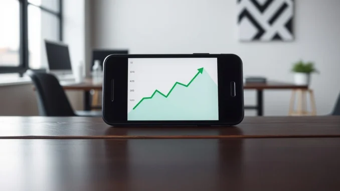 Robinhood app on a smartphone showing a stock chart, representing the company's financial strategy and market activity.