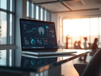 AI sales automation startup Rox AI office workspace with data visualizations on screen.