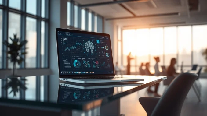AI sales automation startup Rox AI office workspace with data visualizations on screen.