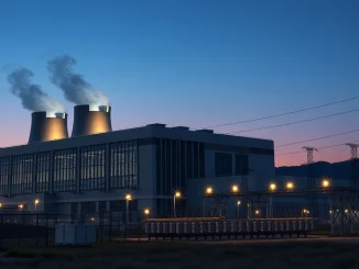 A large data center facility at dusk, representing the infrastructure targeted by the proposed construction ban.
