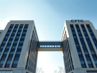 SEC and CFTC buildings connected by a bridge symbolizing new coordinated oversight agreement between US regulators.