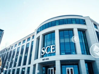 SEC headquarters with blockchain elements representing crypto asset regulatory clarification