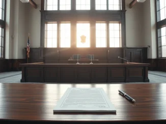 Courtroom scene representing SEC dismissal of BitClout founder case