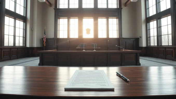 Courtroom scene representing SEC dismissal of BitClout founder case