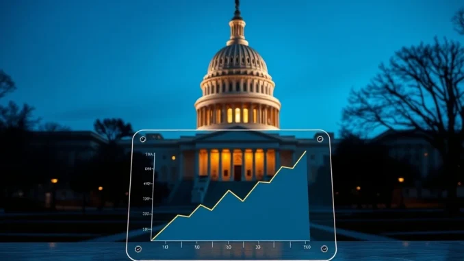US Capitol at dusk with data tablet illustrating the Senate crypto bill and CLARITY Act debate.