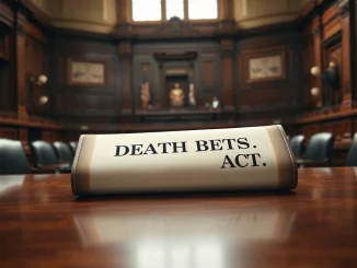 The DEATH BETS Act document in the US Senate chamber targeting prediction markets on war and assassinations.
