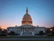 US Capitol building at dusk representing delayed cryptocurrency market structure legislation in Washington D.C.