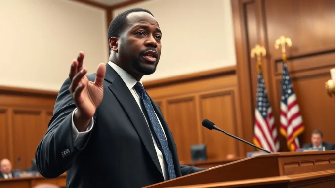 US Senator Tim Scott discusses crypto market structure legislation at a Washington D.C. event.