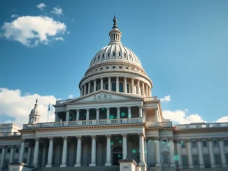 U.S. Capitol building with cryptocurrency elements representing Binance investigation by lawmakers