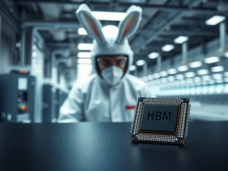 SK hynix high-bandwidth memory chip production in a cleanroom facility for AI semiconductors.