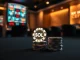 Solana casino high roller strategy with glowing SOL poker chips on a luxury gaming table.
