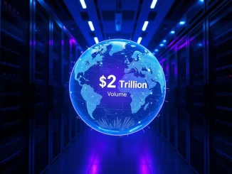 Solana Payments Hub launch and $2 trillion stablecoin transaction volume visualized as a digital financial network.