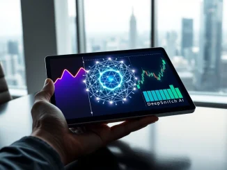 Analyst reviewing Solana, DeepSnitch AI, and Bitcoin bottom formation data charts on a digital tablet for 2026 cryptocurrency strategy.