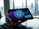Analyst reviewing Solana, DeepSnitch AI, and Bitcoin bottom formation data charts on a digital tablet for 2026 cryptocurrency strategy.