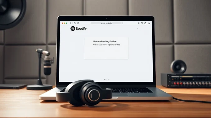 Spotify for Artists dashboard showing new release review feature for controlling AI music attribution.
