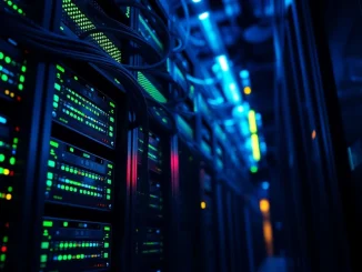 Server rack representing Square Enix's new Tezos blockchain validator node for Web3 gaming.