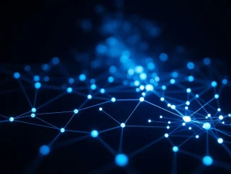 Abstract representation of the Stellar blockchain network with interconnected nodes.
