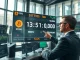 Financial analyst monitoring STRC trading volume and Bitcoin price data on digital display