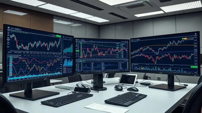 Analyst monitoring Sui cryptocurrency price charts and blockchain metrics on trading desk monitors.