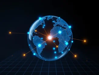 Swift blockchain ledger connecting global banks for real-time international payments infrastructure.