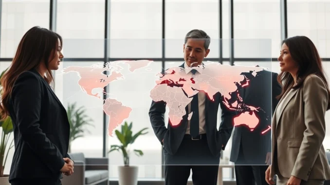Tazapay team analyzing global cross-border payment infrastructure and transaction flows on a digital display.