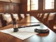 Texas courtroom scene with judge's gavel and legal documents about money transmitter laws and blockchain software