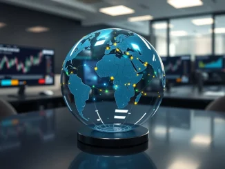 Global map showing tokenized asset flows between financial hubs representing $23.6 billion market growth.