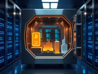 Digital vault containing tokenized real-world assets like gold and bonds in blockchain finance infrastructure
