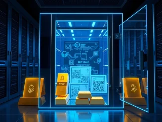 Digital vault holding tokenized real-world assets like gold and bonds, representing the $23.6B market growth.