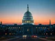US Capitol with blockchain overlay representing Trump's National Cyber Strategy supporting cryptocurrency technology