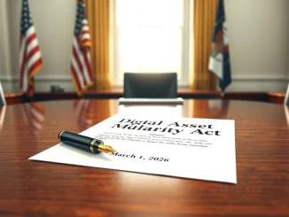 Trump administration sets March 1 deadline for the landmark Crypto CLARITY Act on a document in a government office.