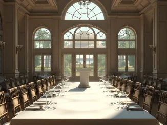 Empty Mar-a-Lago banquet hall prepared for Trump memecoin holder gala event in Florida