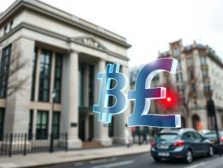 UK government building with holographic cryptocurrency symbols illustrating the new fraud strategy labeling crypto a growing risk.