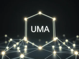 Blockchain network visualization representing UMA protocol's optimistic oracle technology for cryptocurrency analysis