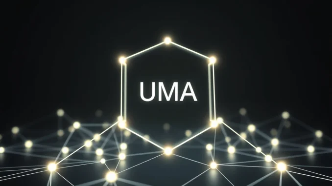 Blockchain network visualization representing UMA protocol's optimistic oracle technology for cryptocurrency analysis