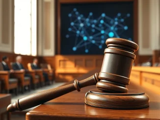 The U.S. CLARITY Act represents a pivotal moment for cryptocurrency regulation, symbolized by a gavel in Congress.