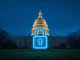 US Capitol at dusk with digital padlock symbolizing the Senate's CBDC ban in the 21st Century Road to Housing Act.