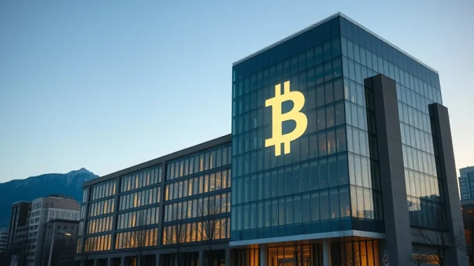 Vancouver City Hall with integrated Bitcoin symbol representing the rejected municipal cryptocurrency reserve proposal