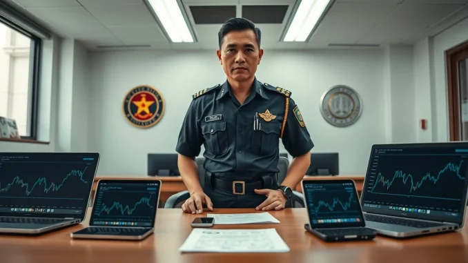 Vietnamese police investigation into the ONUS crypto fraud case with digital evidence on display.
