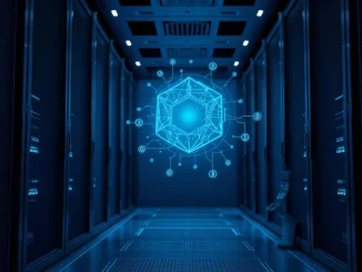 AI agent processing secure digital payments in a fintech data center, representing new Visa and Tempo tools.