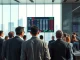 Institutional traders on Wall Street analyzing integrated prediction market data and traditional financial tickers in 2026.