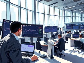 Financial analyst monitors Solana ETF data on trading floor as institutional investment surges