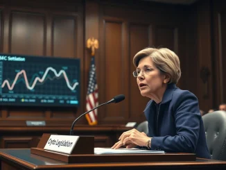 Senator Elizabeth Warren speaking about crypto anti-corruption provisions during a Senate hearing on digital asset legislation.