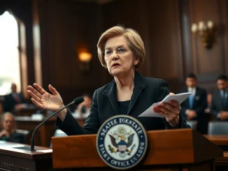 Senator Elizabeth Warren speaking about crypto anti-corruption provisions at congressional hearing