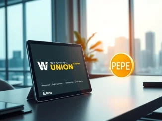 Western Union stablecoin launch on Solana blockchain with emerging Pepeto token symbol, representing major crypto adoption news.