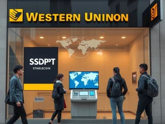 Western Union storefront launching USDPT stablecoin on Solana blockchain for global digital payments.