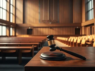 A courtroom gavel symbolizing the lawsuit against Elon Musk's xAI over AI-generated child abuse imagery.